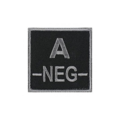 Ecusson groupe sanguin A négatif gris sur noir