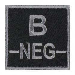 Ecusson groupe sanguin B négatif gris sur noir
