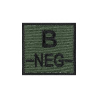 Ecusson groupe sanguin B négatif noir sur vert armée