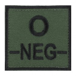 Ecusson groupe sanguin O négatif noir sur vert armée