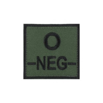 Ecusson groupe sanguin O négatif noir sur vert armée