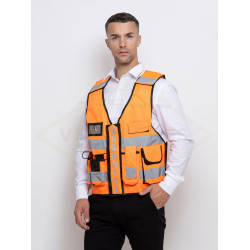 Gilet haute visibilité orange avec poches | Sécurité