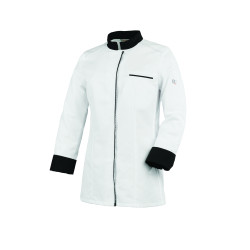 Veste Cuisine Blanche | Femme | Manches longues, Liseré et col noir