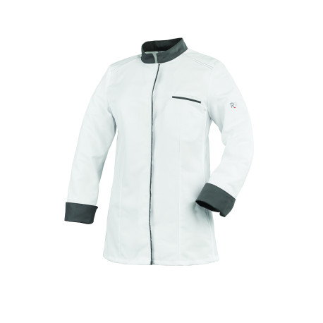 Veste Cuisine Blanche | Femme | Manches longues, Liseré et col gris