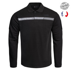 Polo manches longues Sécurité Privée noir bande grise