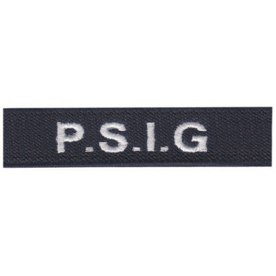 Bande patronymique avec inscription P.S.I.G sur tissu bleu marine velcro crochet